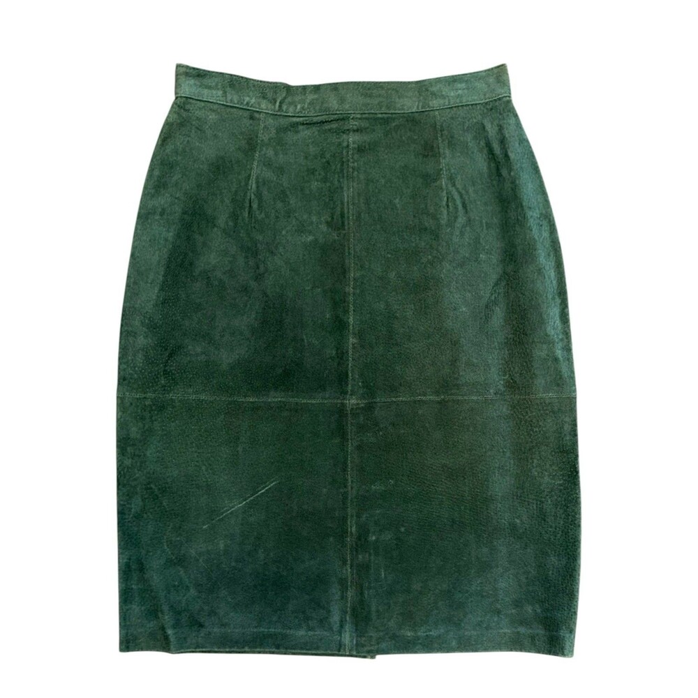 Vintage Marc Lewis 100% Leather Green Suede Pencil Skirt 80s 90s Womens Size 12